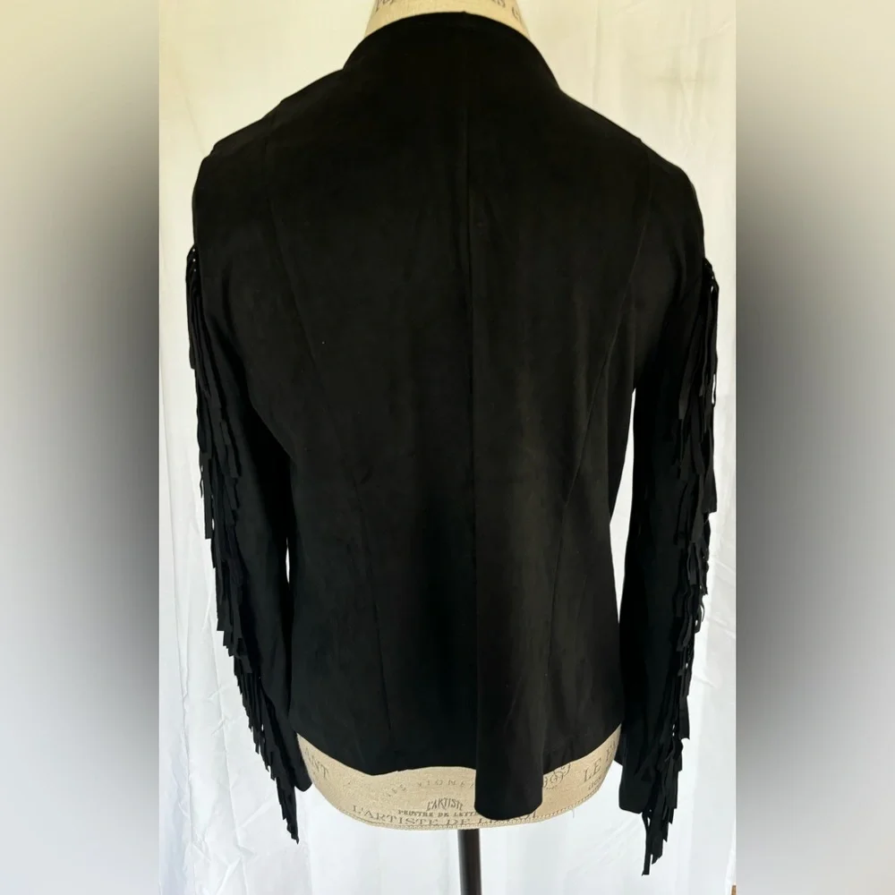 Colleen Lopez Womens Vegan Suede Fringe Cardigan/Jacket in Black Sz M